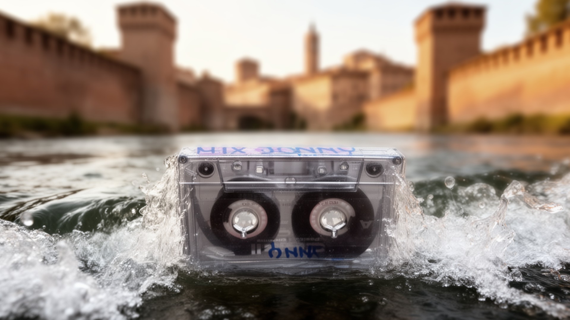 audiocassetta in una pozza d'acqua